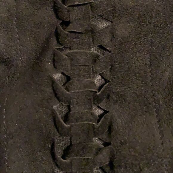 SANGRIA Black Faux Suede Leather Short Sleeve Sheath Dress 12 - Picture 4 of 5